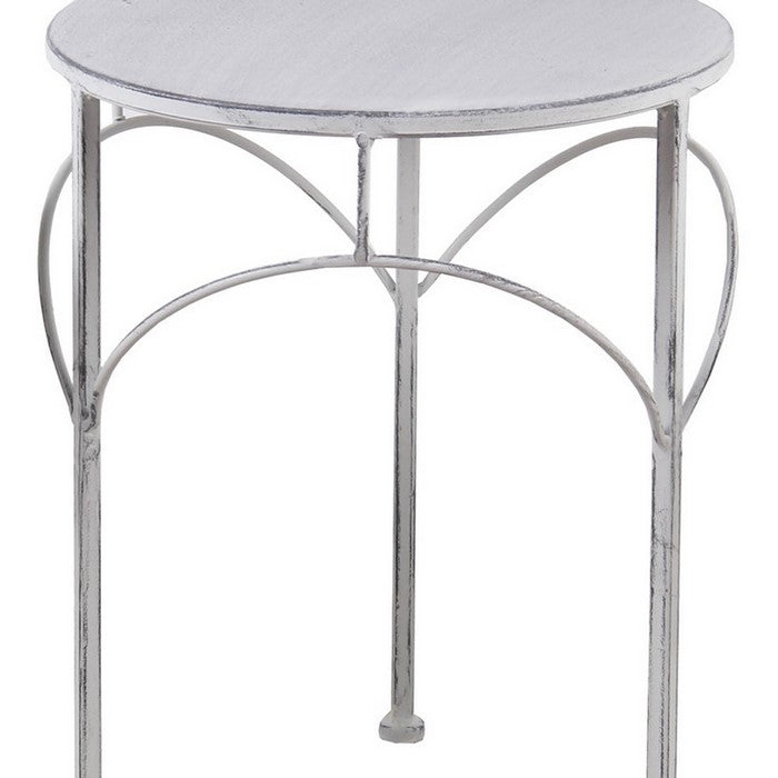 Round Tabletop Metal Plant Stands with Tubular Legs, Set of 3, Washed White