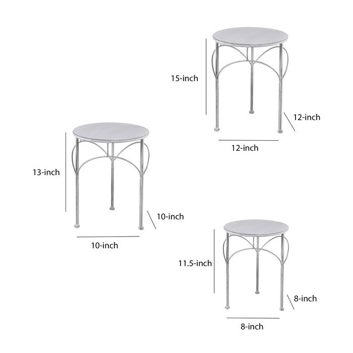 Round Tabletop Metal Plant Stands with Tubular Legs, Set of 3, Washed White
