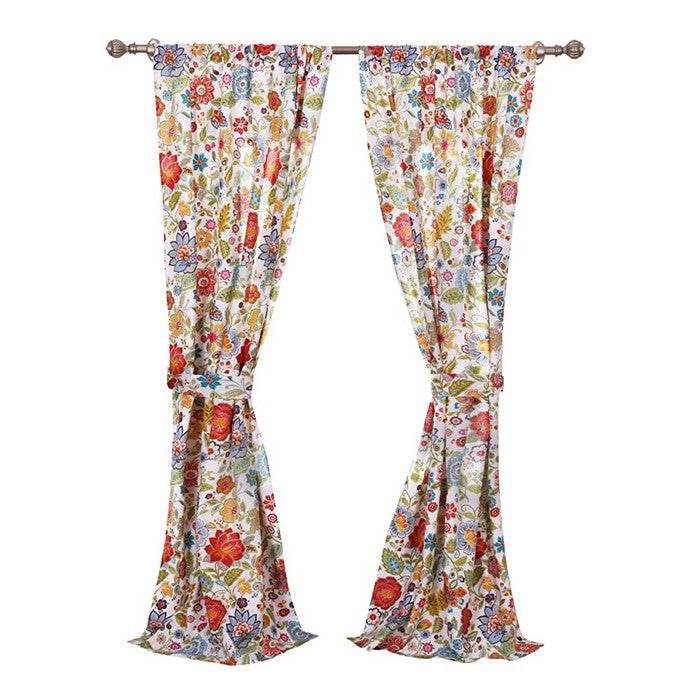 4 Piece Polyester Window Panel Set with Floral Print, Large, Multicolor