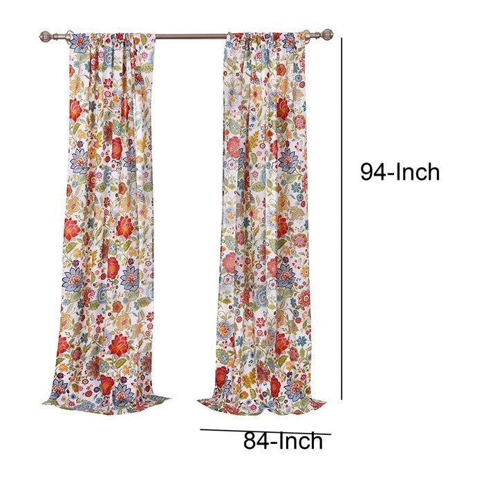 4 Piece Polyester Window Panel Set with Floral Print, Large, Multicolor