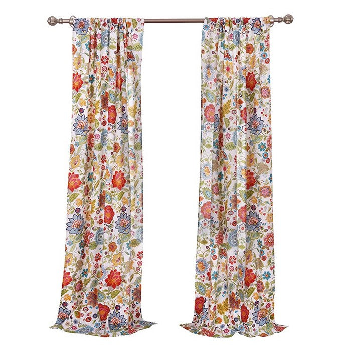 4 Piece Polyester Window Panel Set with Floral Print, Large, Multicolor