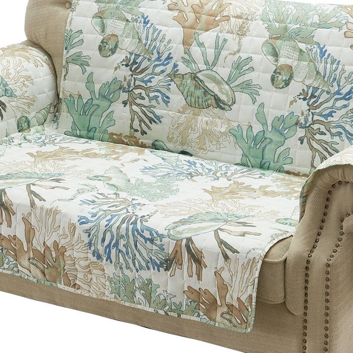 Polyester Loveseat Protector with Coral Print, Jade Green and White