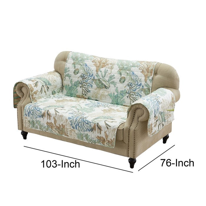 Polyester Loveseat Protector with Coral Print, Jade Green and White