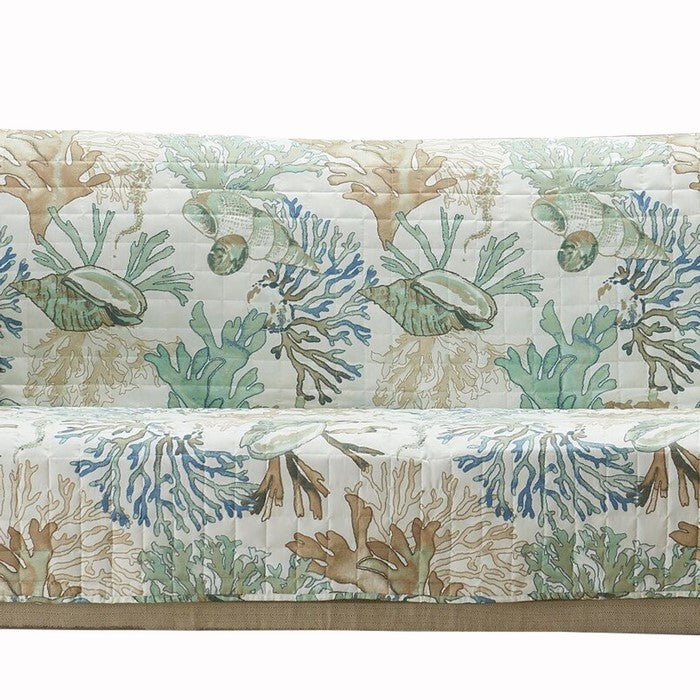 Polyester Sofa Protector with Coral Print, Jade Green and White