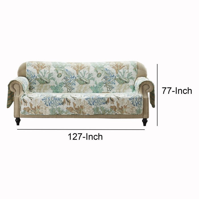 Polyester Sofa Protector with Coral Print, Jade Green and White