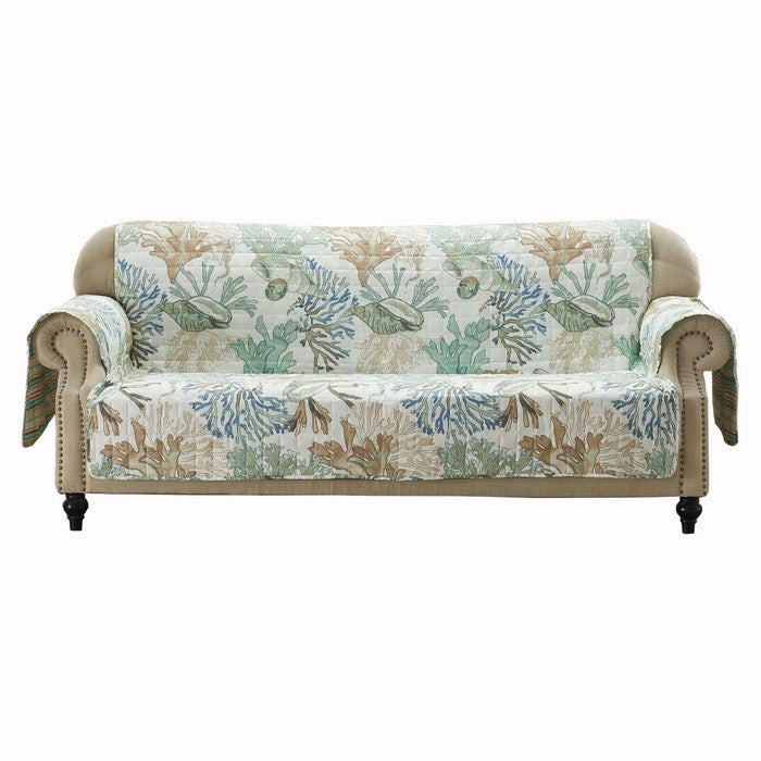 Polyester Sofa Protector with Coral Print, Jade Green and White