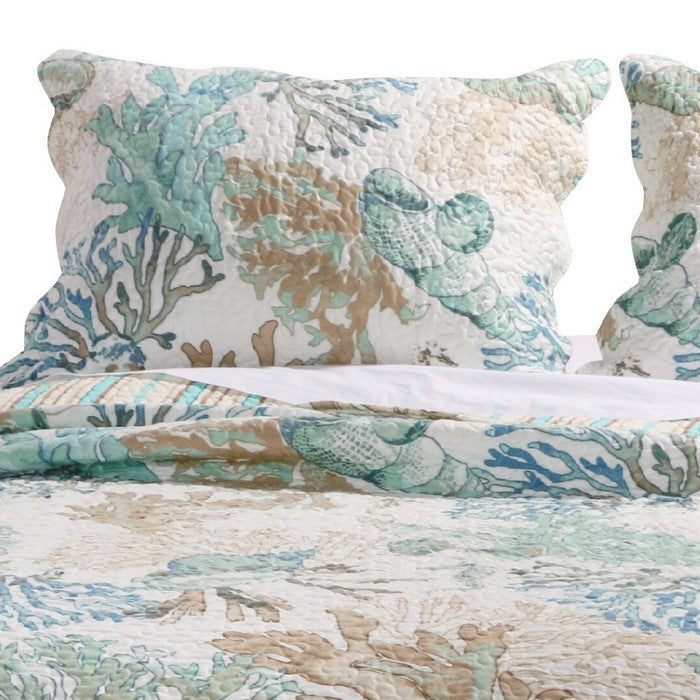 36 x 20 Inches King Sham Pillow with Coral Design, Jade Green and White