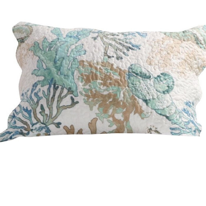 36 x 20 Inches King Sham Pillow with Coral Design, Jade Green and White