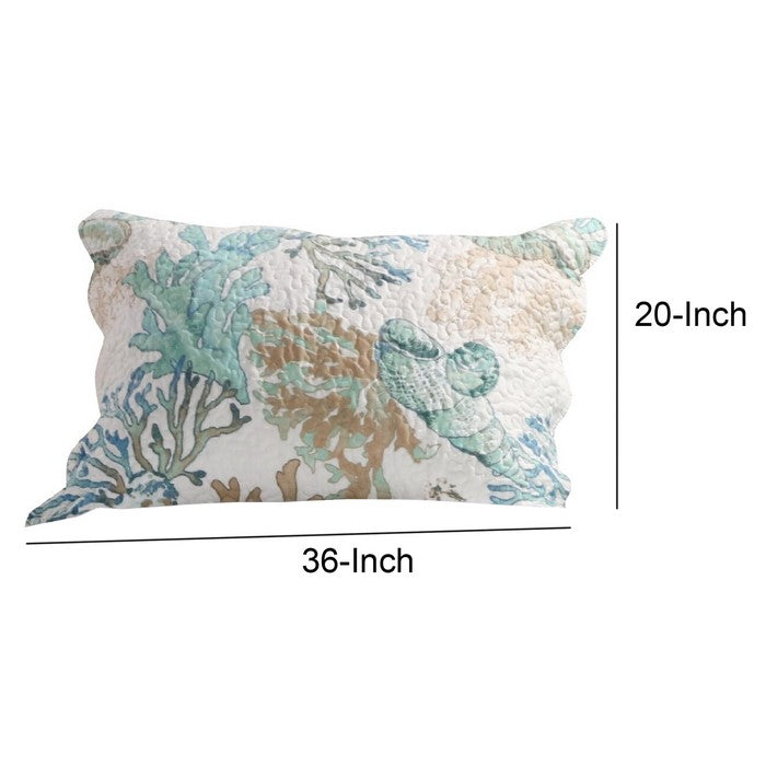36 x 20 Inches King Sham Pillow with Coral Design, Jade Green and White