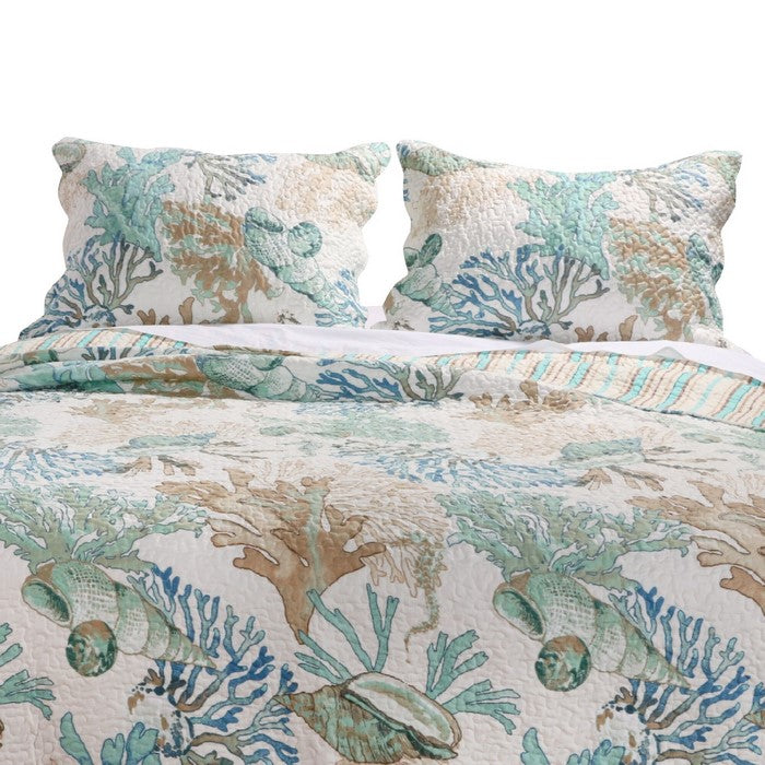 36 x 20 Inches King Sham Pillow with Coral Design, Jade Green and White