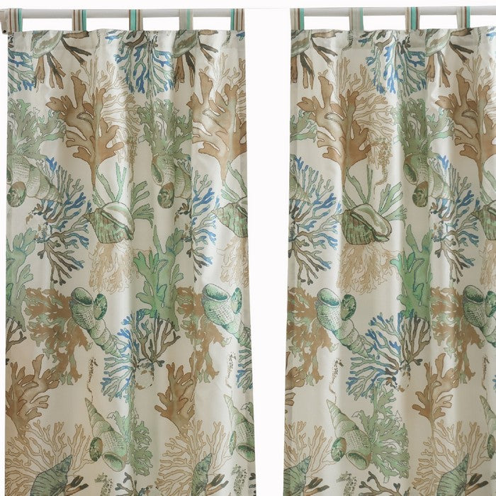 4 Piece Polyester Window Panel Set with Coral Print, Jade Green and White