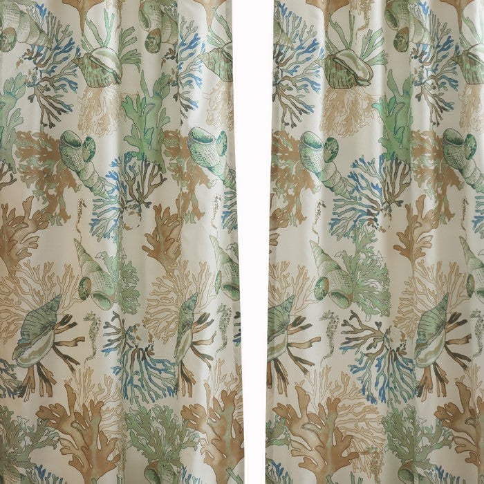 4 Piece Polyester Window Panel Set with Coral Print, Jade Green and White