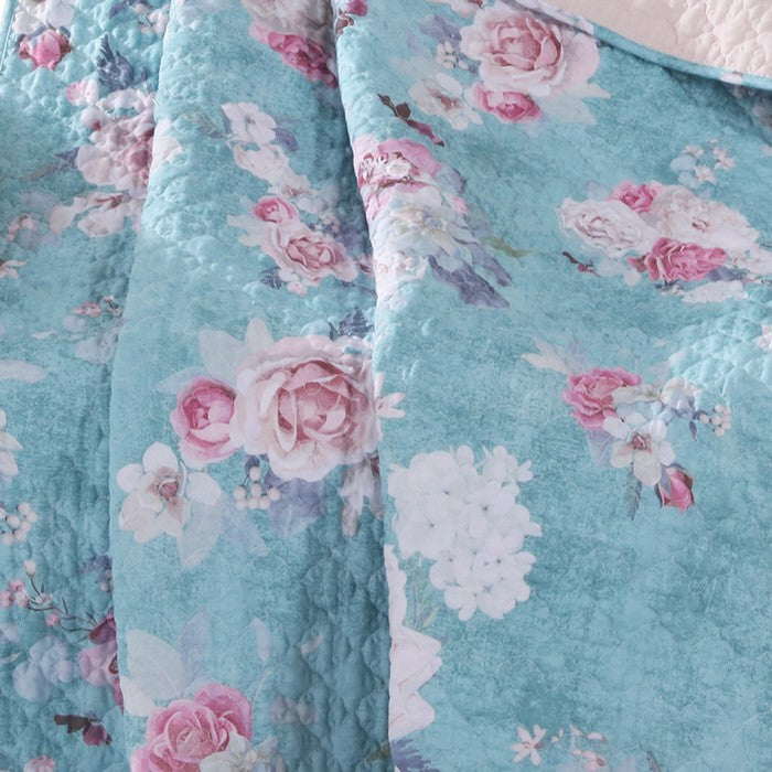 60 x 50 Inches Polyester Throw Blanket with Floral Print, Blue and White