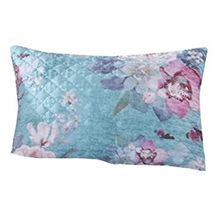 2 Piece Twin Size Quilt Set with Floral Print, Blue and White
