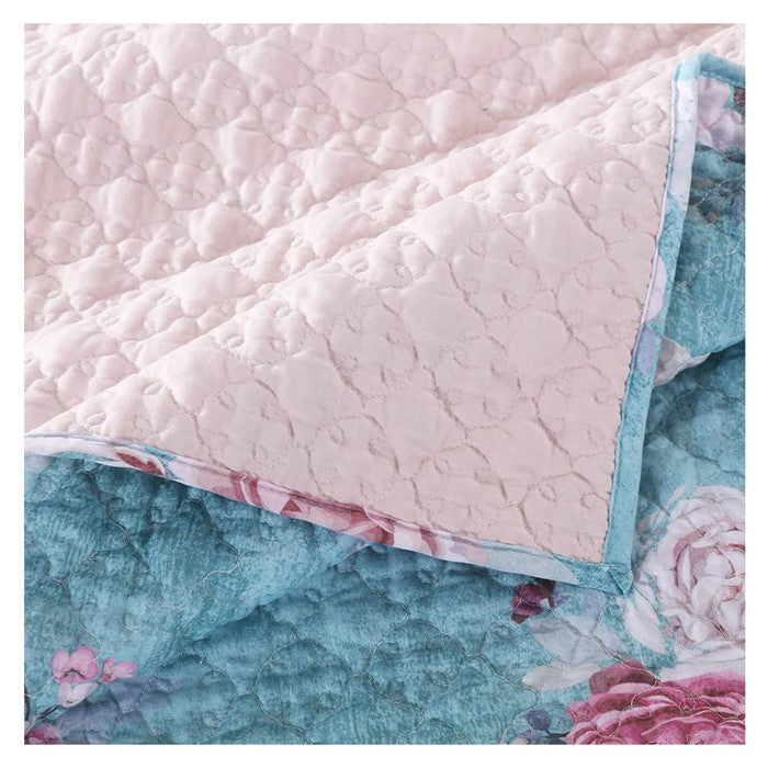 3 Piece Full Size Quilt Set with Floral Print, Blue and White