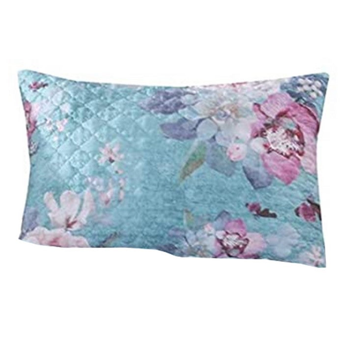 3 Piece Full Size Quilt Set with Floral Print, Blue and White