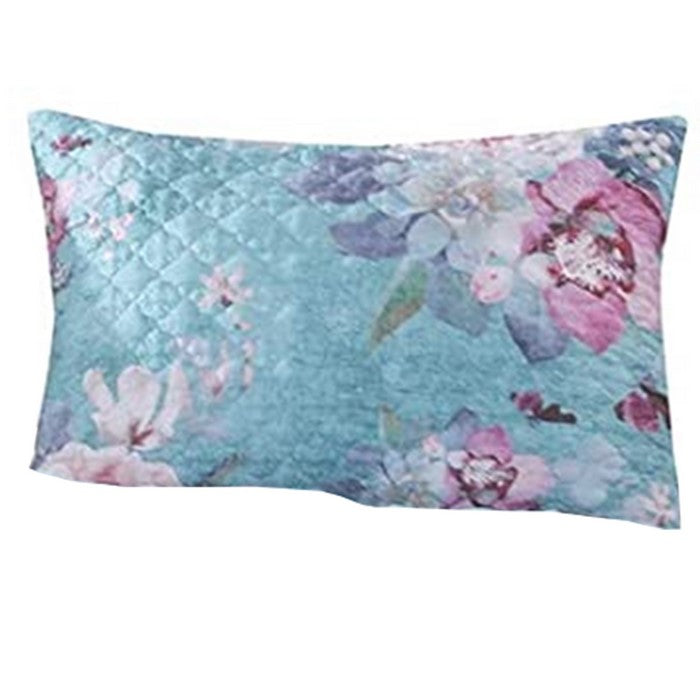 3 Piece King Size Quilt Set with Floral Print, Blue and White