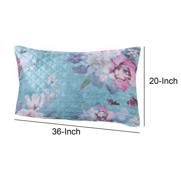 36 x 20 Inches King Sham Pillow with Floral Print, Blue and White