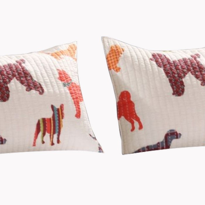 36 x 20 Inches Quilted King Pillow Sham with Dog Breed Print, Multicolor