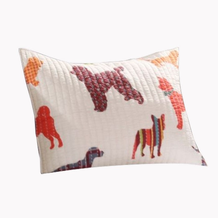 36 x 20 Inches Quilted King Pillow Sham with Dog Breed Print, Multicolor
