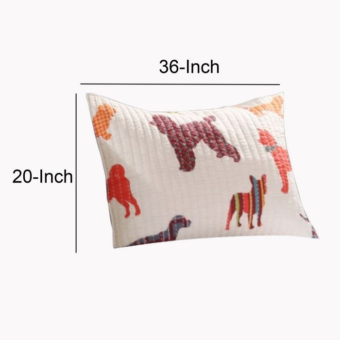 36 x 20 Inches Quilted King Pillow Sham with Dog Breed Print, Multicolor