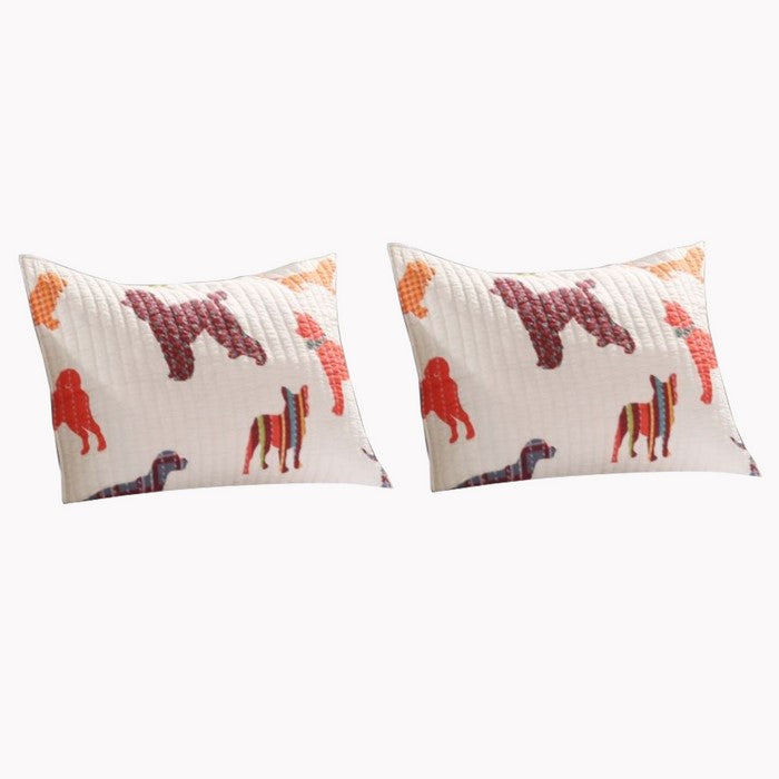 36 x 20 Inches Quilted King Pillow Sham with Dog Breed Print, Multicolor