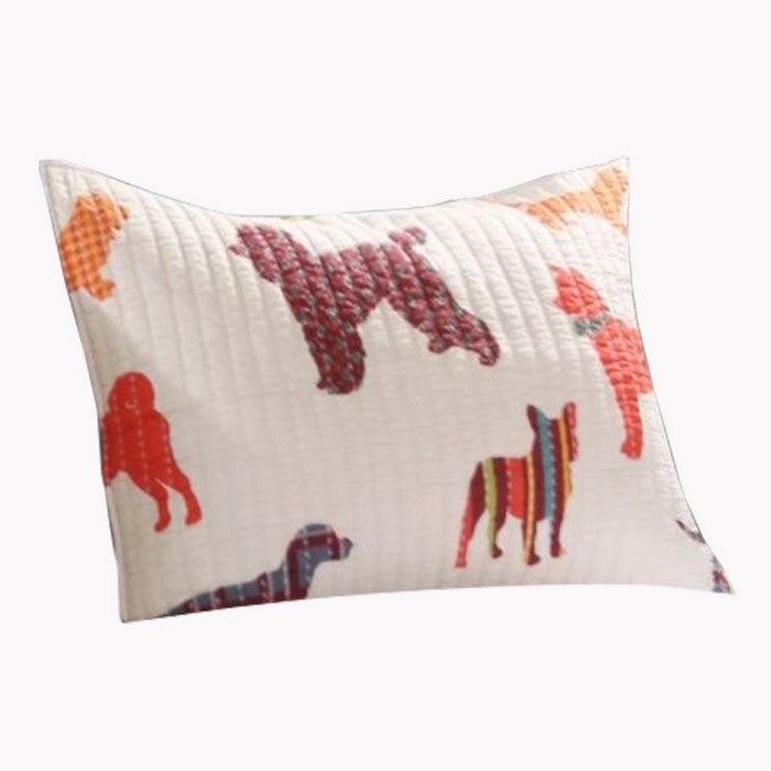 26 x 20 Inches Quilted Pillow Sham with Dog Breed Print, Multicolor