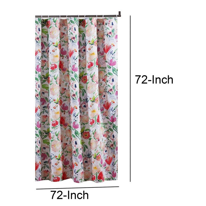 72 x 72 Inches Shower Curtain with Floral Print, Multicolor