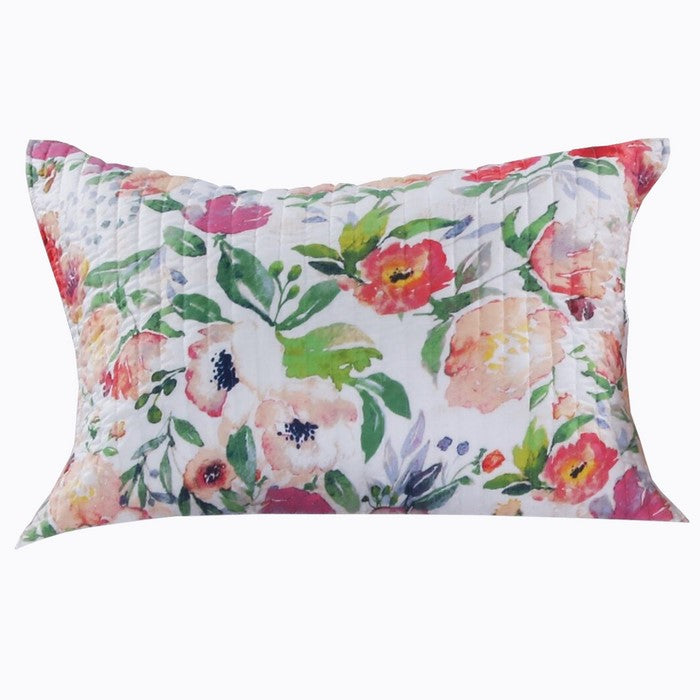 36 x 20 Inches Quilted King Pillow Sham with Floral Print, Multicolor