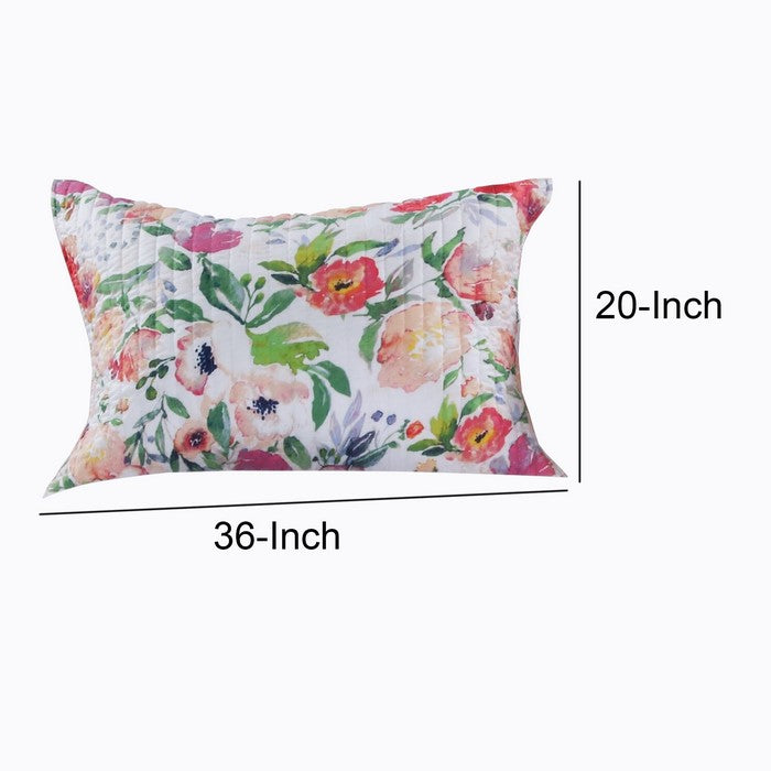 36 x 20 Inches Quilted King Pillow Sham with Floral Print, Multicolor