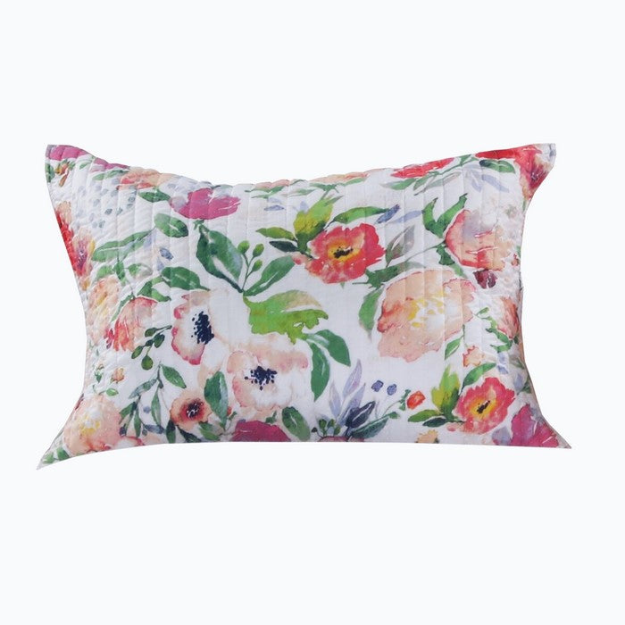 26 x 20 Inches Quilted Pillow Sham with Floral Print, Multicolor