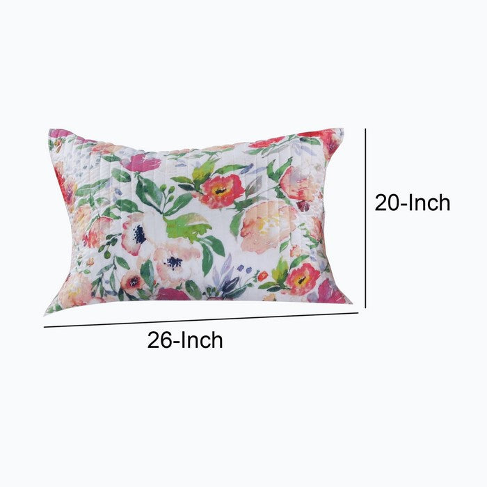 26 x 20 Inches Quilted Pillow Sham with Floral Print, Multicolor