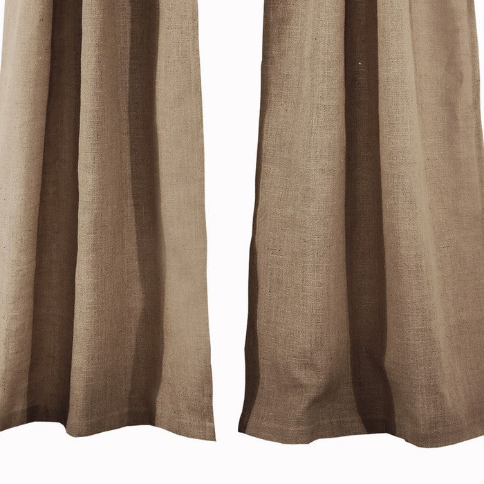 4 Piece Burlap Window Panel Set with Textured Details, Brown