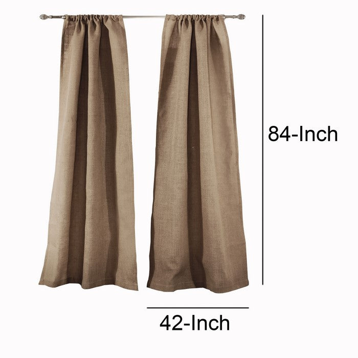 4 Piece Burlap Window Panel Set with Textured Details, Brown