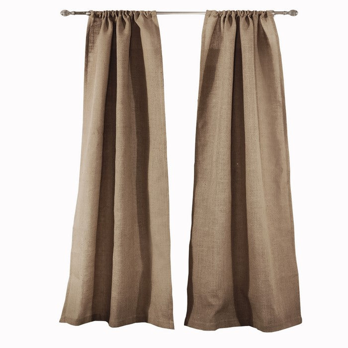 4 Piece Burlap Window Panel Set with Textured Details, Brown