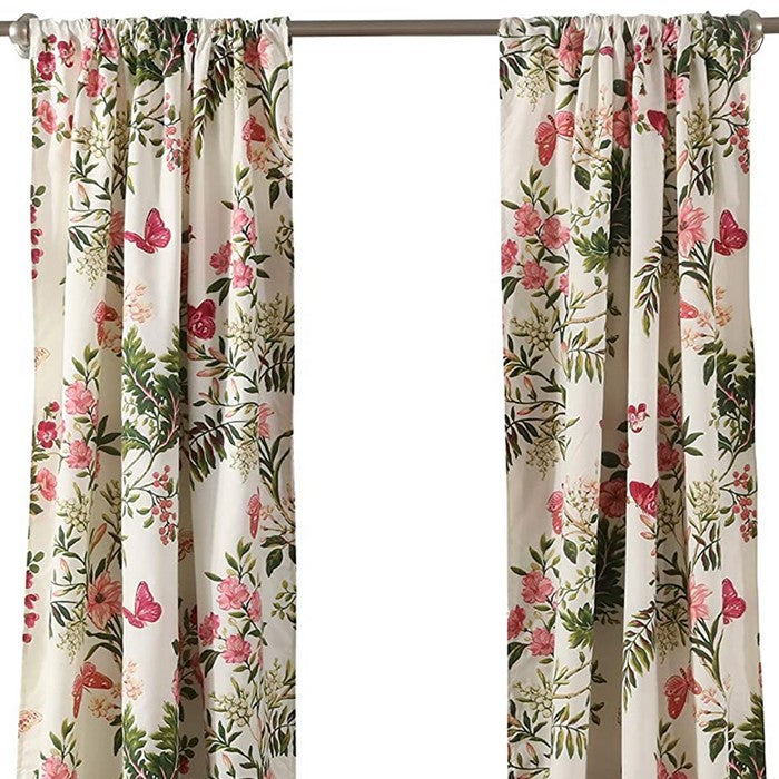 4 Piece Window Panel Set with Floral and Butterfly Print, Multicolor