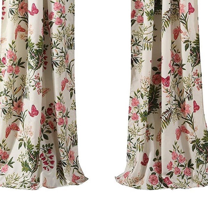 4 Piece Window Panel Set with Floral and Butterfly Print, Multicolor