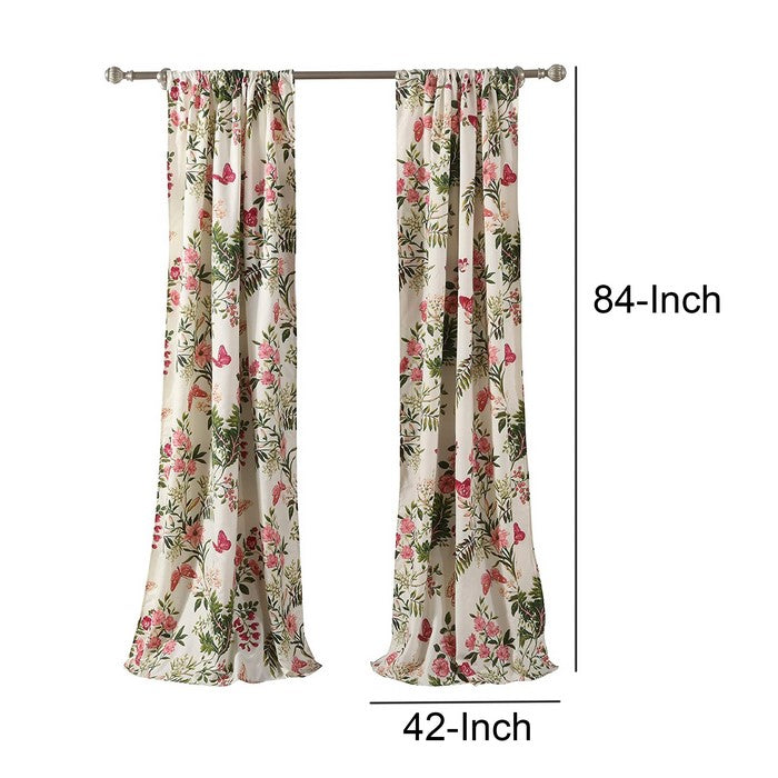 4 Piece Window Panel Set with Floral and Butterfly Print, Multicolor