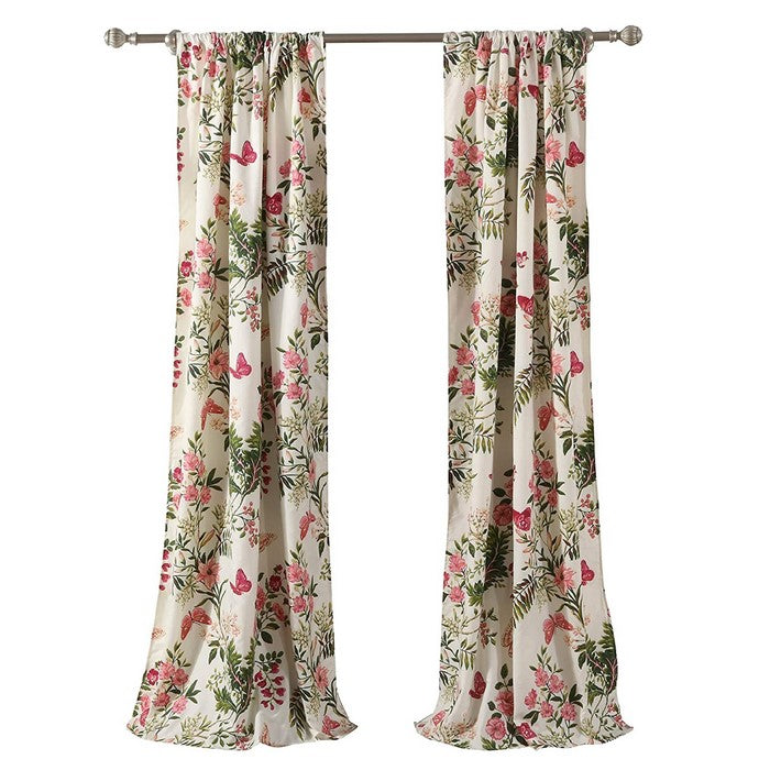 4 Piece Window Panel Set with Floral and Butterfly Print, Multicolor