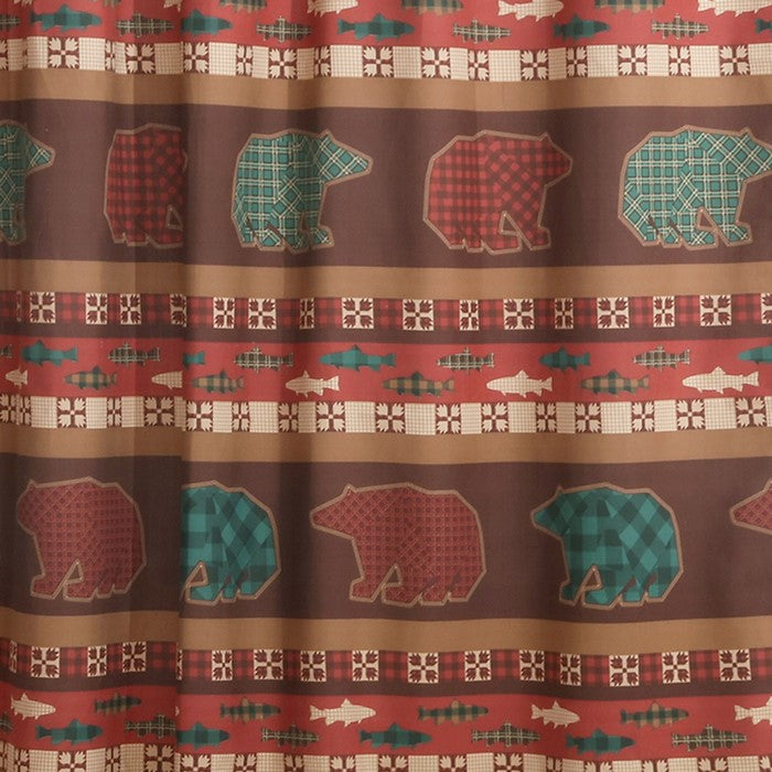 60 x 50 Inches Shower Curtain with Salmon and Bear Print, Multicolor
