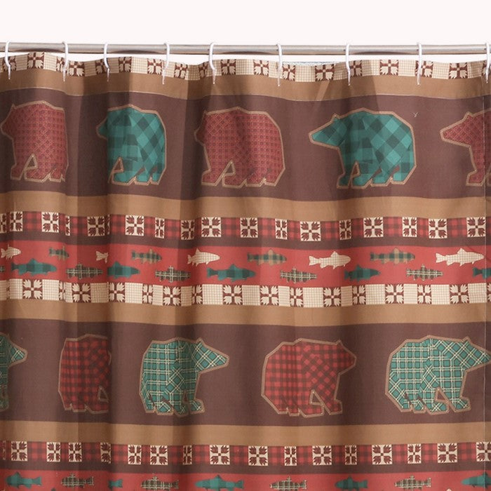 60 x 50 Inches Shower Curtain with Salmon and Bear Print, Multicolor
