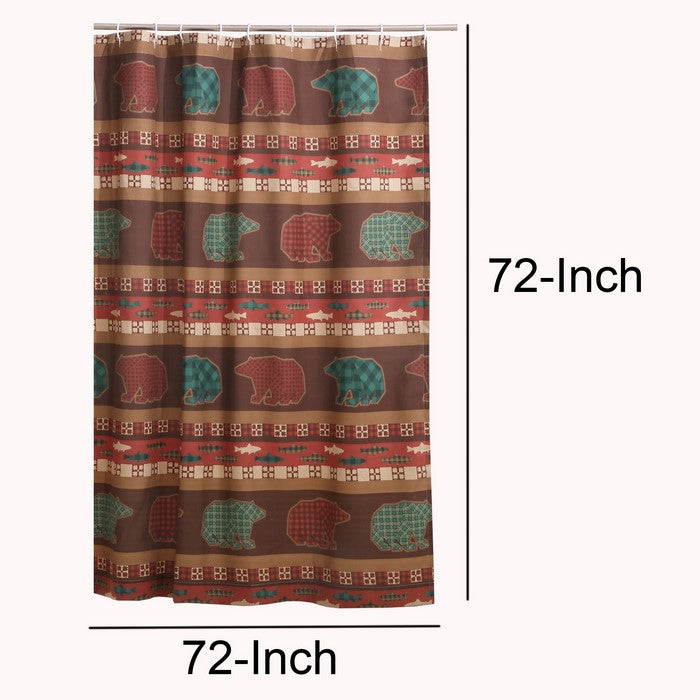 60 x 50 Inches Shower Curtain with Salmon and Bear Print, Multicolor