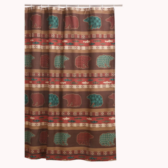 60 x 50 Inches Shower Curtain with Salmon and Bear Print, Multicolor
