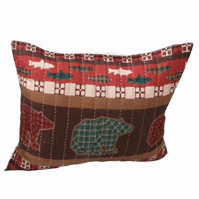36 x 20 Inches King Pillow Sham with Bear and Salmon Print, Multicolor