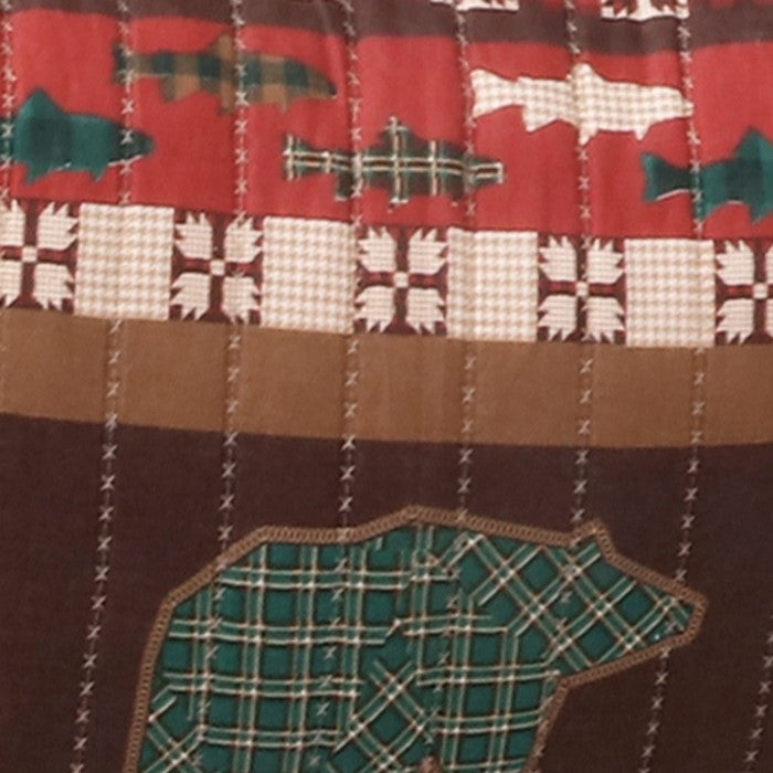 36 x 20 Inches King Pillow Sham with Bear and Salmon Print, Multicolor