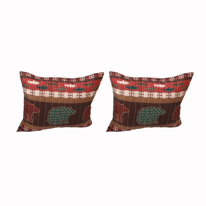 36 x 20 Inches King Pillow Sham with Bear and Salmon Print, Multicolor