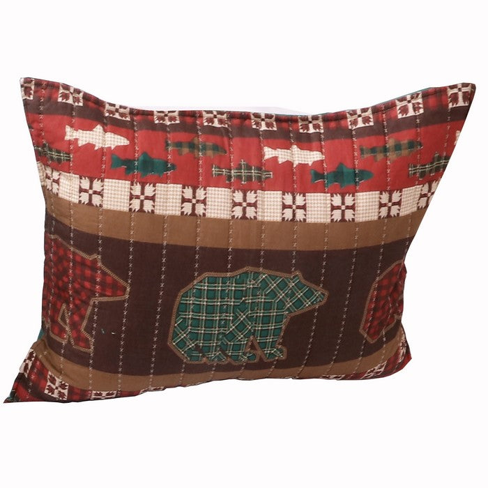 26 x 20 Inches Pillow Sham with Bear and Salmon Print, Multicolor