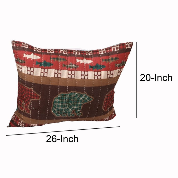 26 x 20 Inches Pillow Sham with Bear and Salmon Print, Multicolor
