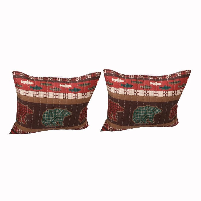 26 x 20 Inches Pillow Sham with Bear and Salmon Print, Multicolor