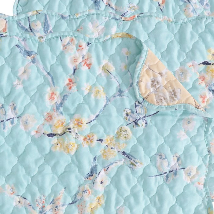 4 Piece Polyester Placemat Set with Songbird and Branches Print, Blue